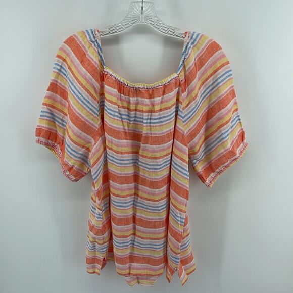 NWT Talbots 100% linen striped short puff sleeve square neck top sz 1X - Picture 7 of 7